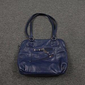 Stone Mountain Shoulder Bag Womens Medium Blue Leather Zip Pockets Purse Handbag